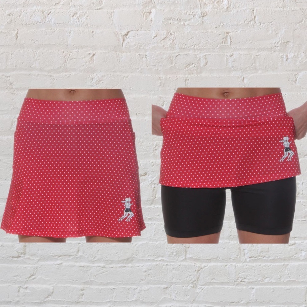 RunningSkirts Red White Mini Dot Athletic Running Skirt Skort With Shorts